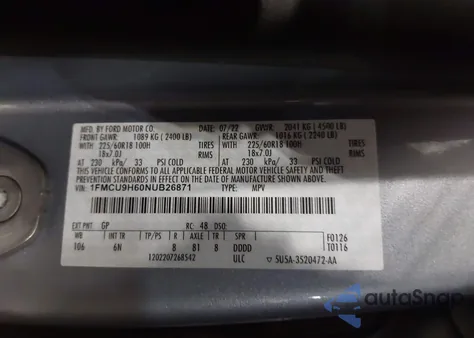 2022 Ford Escape Sel z USA, uszkodzony, nr VIN 1FMCU9H60NUB26871